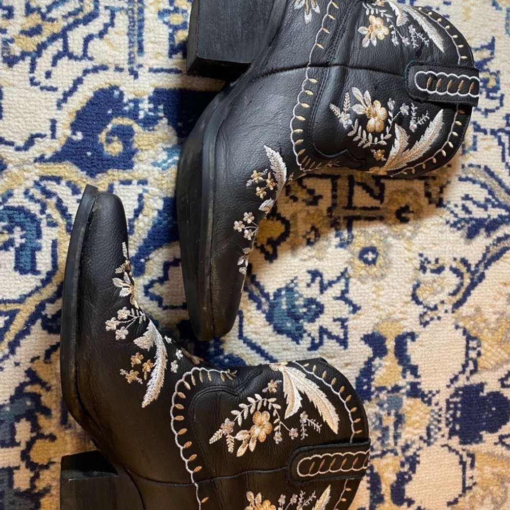 Embroidered Black Ankle Boots